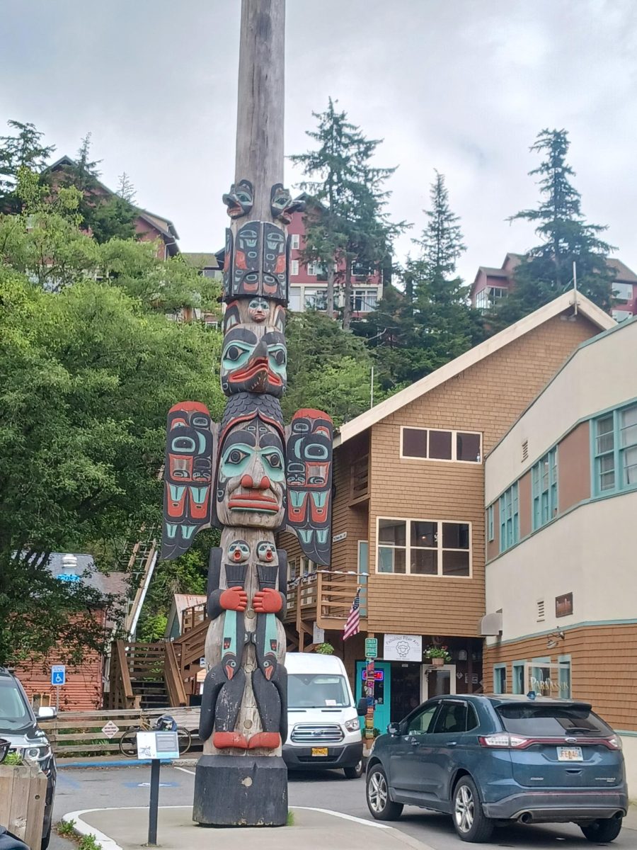 A totem pole in downtown Ketchikan.