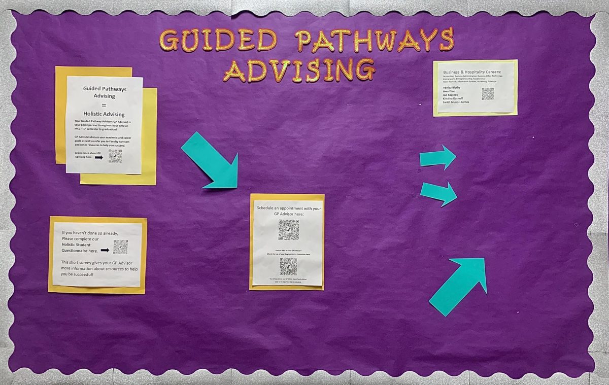 Bulletin board outside of Guided Pathways Advising Office.