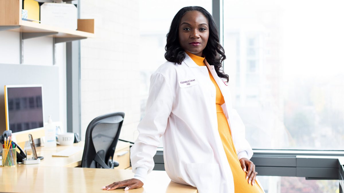 Kizzmekia Corbett in her office at the Harvard T.H. Chan School of Public Health in Boston. Photo for the New York Times.