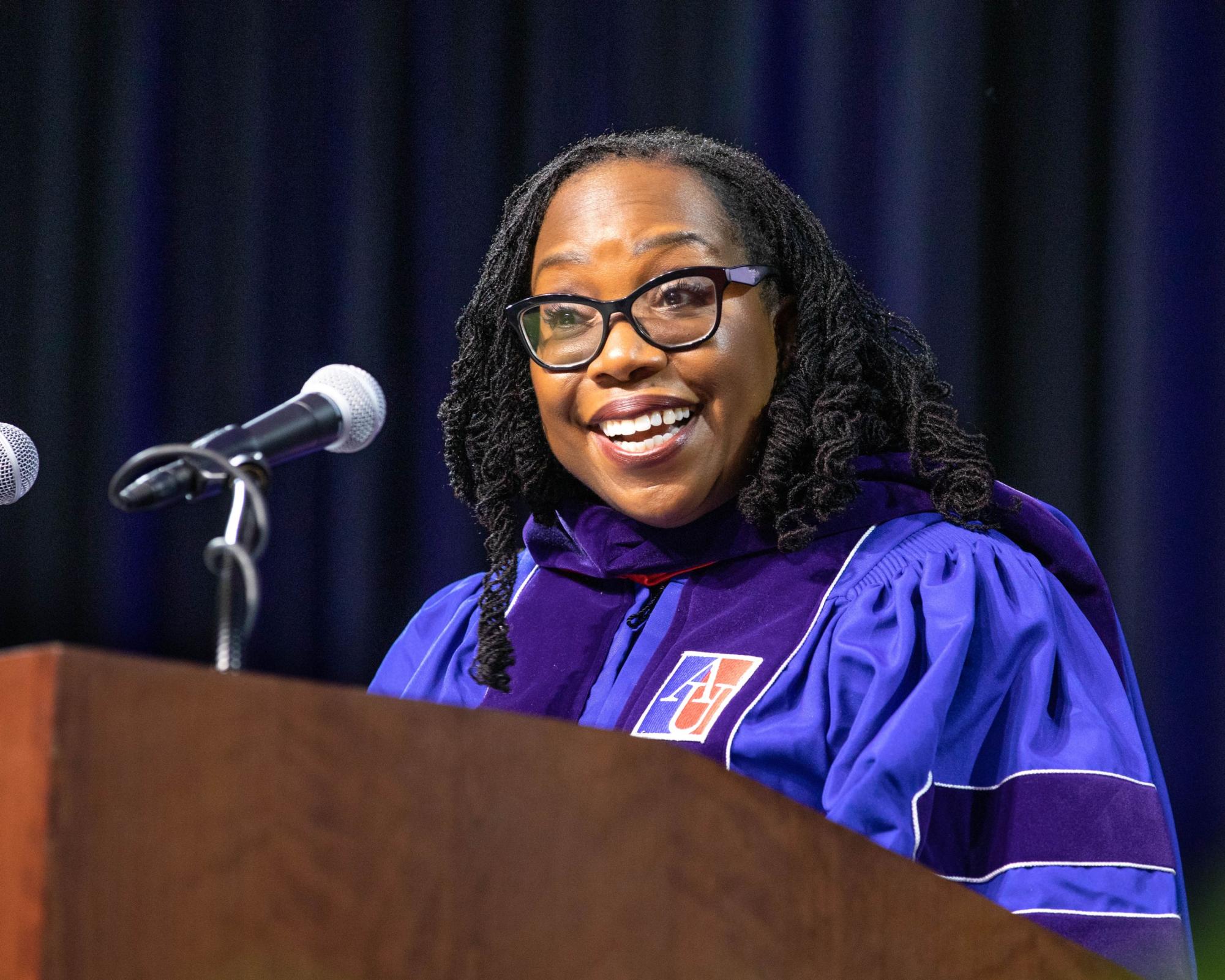 Justice Ketanji Brown Jackson giving an inaugural commencement speech for the Washington College of Law Class of 2023.