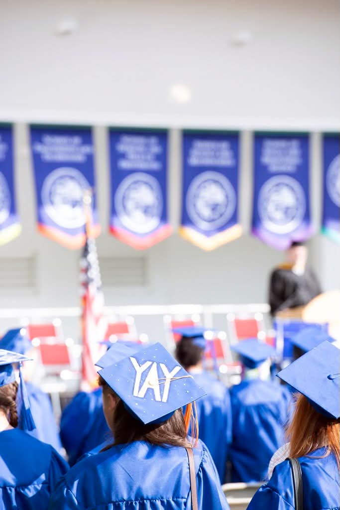 Students at Manchester's Commencement in 2024 decorated their caps to celebrate their achievements. Photo courtesy of Carrie Draghi Photography.