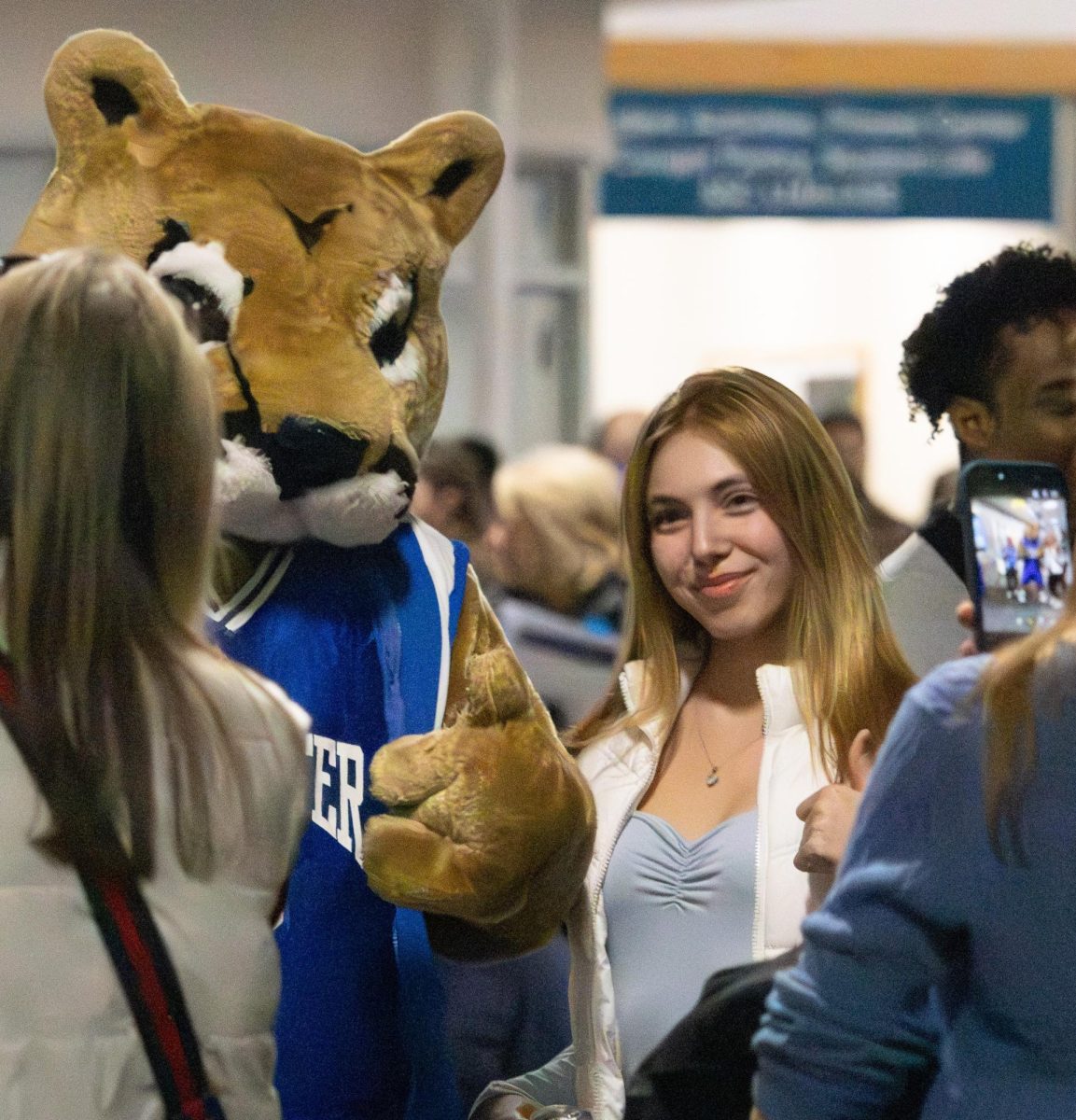 The CT State Manchester Cougar mascot posed with visitors. 