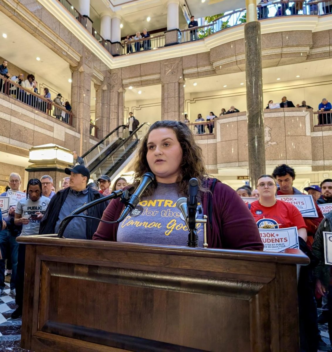 Alice Simmel, a Guided Pathways Advisor at CT State Naugatuck Valley in Waterbury, spoke about how underfunding and understaffing affects students. 