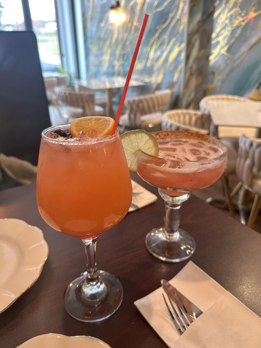 Two tasty alcohol-free drinks at Rum Bar Mezcal include the Sunset Spritzer, on the left, and the Hibiscus Margarita.